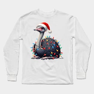 Ostrich Wrapped In Christmas Lights Long Sleeve T-Shirt